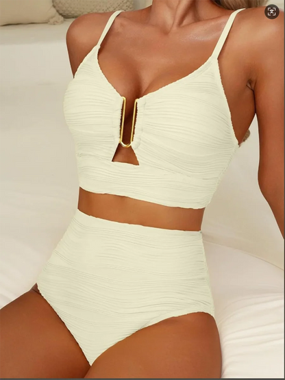 U-wire Bikinis 2026 Women High Waist Swimwear Solid Swimsuit Female Beachwear Summer Bathers Bathing Swimming Swim Suit XL