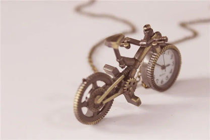 Silver Bronze Retro Bike Bicycle Design Pocket Key Ring Clip Clasp Bag Watch Quartz Watch Metal Deco Watches