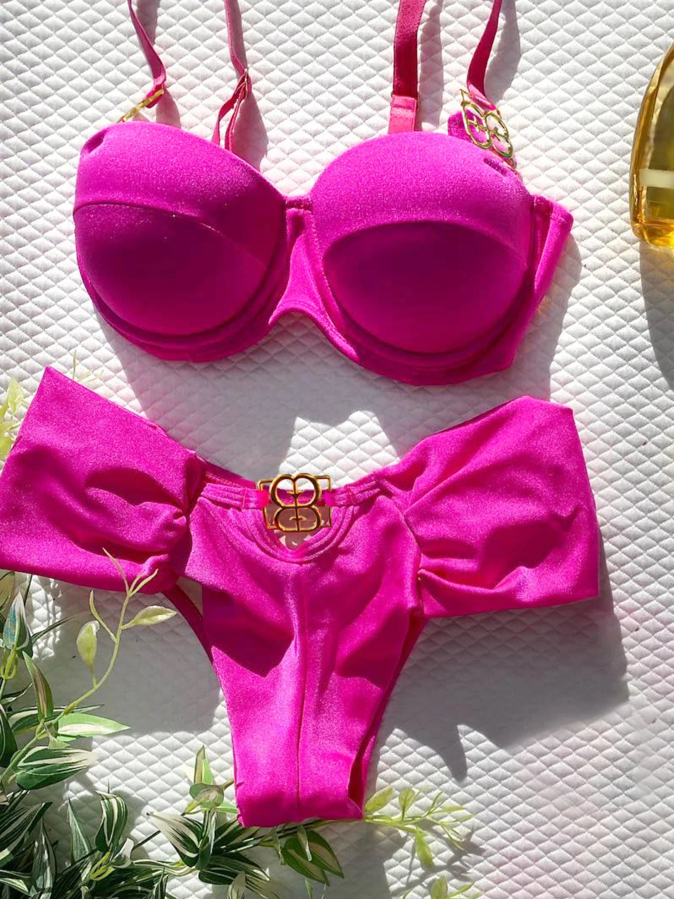 Brazilian Bikini Swimsuit for Women, Ring Linked Halter, Swimwear, Beachwear, 2025