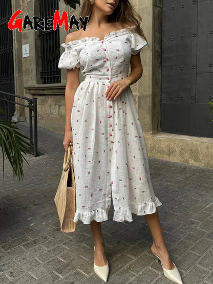 Elegant Women's Summer Cotton 100% Dress Vintage Light Midi Muslim Dresses Beautiful Long  Casual  White Dress for Women 2026