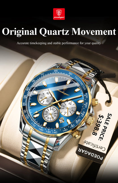 POEDAGAR Top Luxury Men Watch Chronograph Waterproof Luminous Date Man Watch Stainless Steel Sports Fashion Quartz Men's Watches