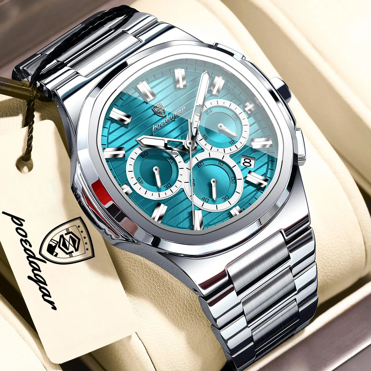 POEDAGAR Business Male Clock Date Chronograph Waterproof Luminous Luxury Men Watch Stainless Steel Quartz Fashion Men's Watches