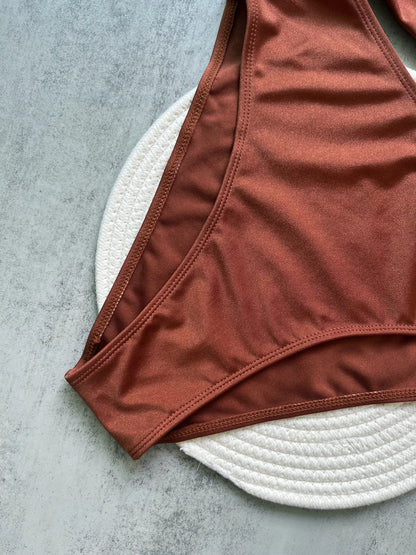 3 Colors Sexy Metal Rings Cut Out Women Swimwear One Piece Swimsuit Female Bandeau High Leg Cut Bather Bathing Suit Swim B022D