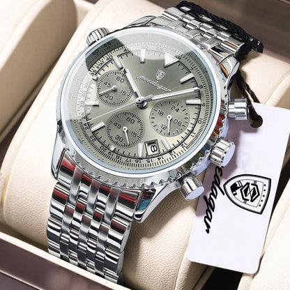 POEDAGAR Luxury Watches For Man Date Chronograph Stainless Steel Sport Men Watch Waterproof Luminous Quartz Military Men's Watch