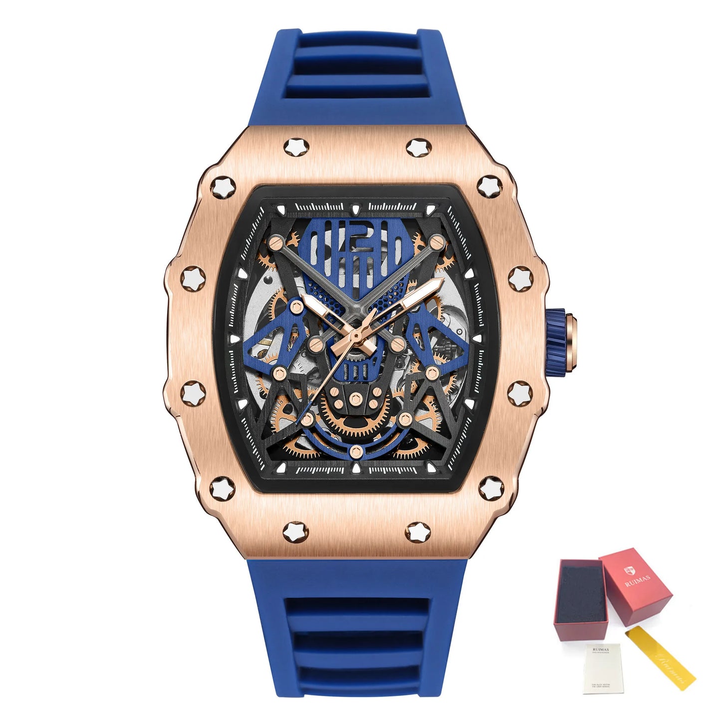RUIMAS Tonneau Dial Automatic Movement Watches for Men Fashion Sport Mechanical Wristwatch Waterproof Clock Reloj Hombre 341