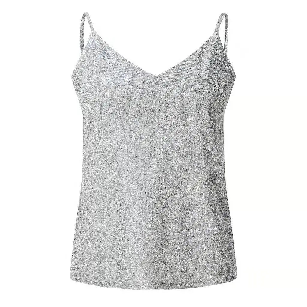 Sexy Wrap Deep V Neck Cut Out Loose Shiny Halter Crop Tops Women Tank Top Camisole Female Sleeveless Cropped Vest