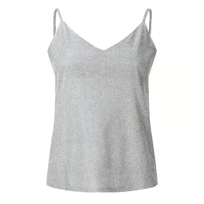 Sexy Wrap Deep V Neck Cut Out Loose Shiny Halter Crop Tops Women Tank Top Camisole Female Sleeveless Cropped Vest