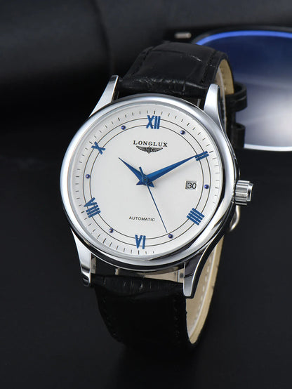 Men automatic watch simple mechanical watches  date waterproof fashion leather gift