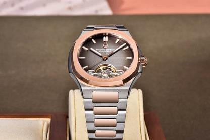 PAGANI DESIGN Tourbillon Men's Watches Rose Gold Top Luxury Automatic Watch For Men Mechanical Wristwatches AR Sapphire Luminous