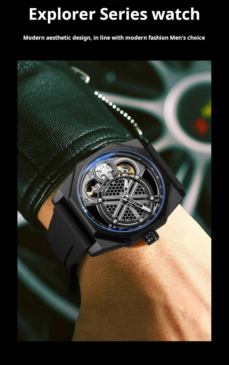 Pentagram Rotation Designer Luxury Luminous Automatic Movement Mechanical Clock High Quality Waterproof Silicone Men's Watches