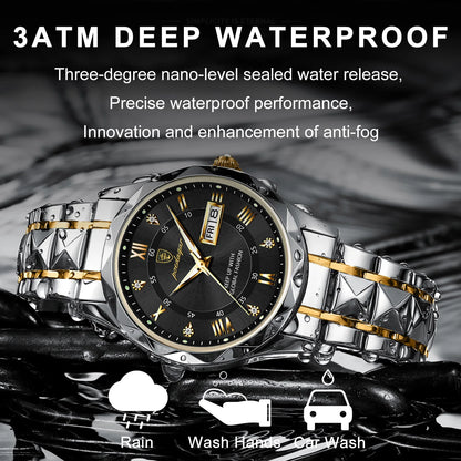 POEDAGAR Top Classic Men's Quartz Watches Waterproof Luminous Stainless Steel Man Wristwatch Date Week Original Men Watch Reloj