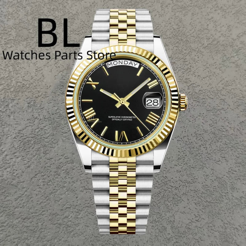 BLIGER 36mm39mm Silver Gold Luxury Enamel Dial Men's Watches Miyota8285 Week Date Function Waterproof Sapphire Glass Reloj Hombr