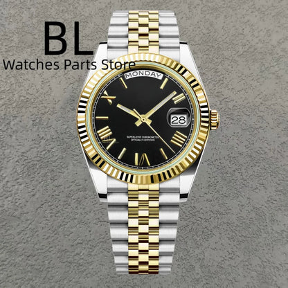 BLIGER 36mm39mm Silver Gold Luxury Enamel Dial Men's Watches Miyota8285 Week Date Function Waterproof Sapphire Glass Reloj Hombr