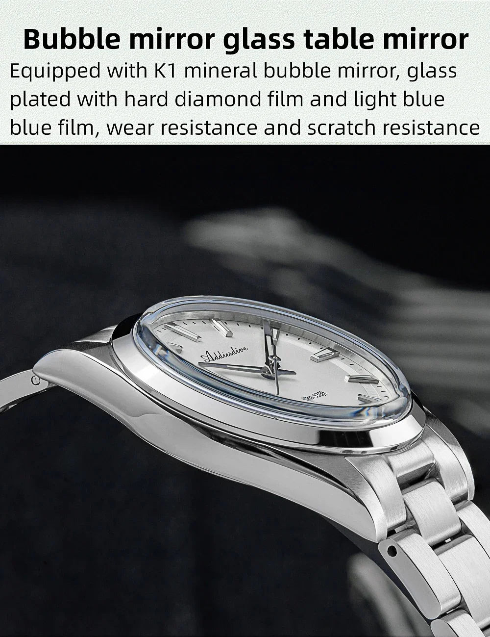 ADDIESDIVE Hot Sale AD2066 Mens Watch 36mm Bubble Mirror Glass Mint Green Quartz Watches Waterproof Luxury Stainless Steel Clock