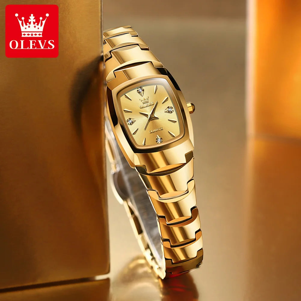 OLEVS 7006 Women's Watches Fashion Tonneau Dial Luxury Tungsten Steel Waterproof Wristwatch for Women Elegant Retro Ladies Watch