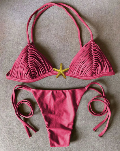 2025 New Five-pointed Star Brazilian Bikini Swimwear Women's Braided Rope Swimsuit Two Piece Set Female Sexy Mujer Beachwear