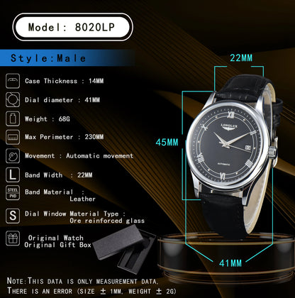 Men automatic watch simple mechanical watches  date waterproof fashion leather gift