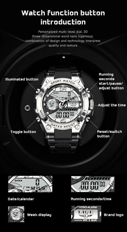 Men Military Watch Digital 50m Waterproof Wristwatch LED Quartz Clock Sport Watch Male Big Watches Men Relogio Masculino