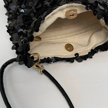 LEFTSIDE Mini Sequins Shoulder Bags for Women 2025 Designer New Evening Party Bling Bling Crossbody Bag Handbags and Purses