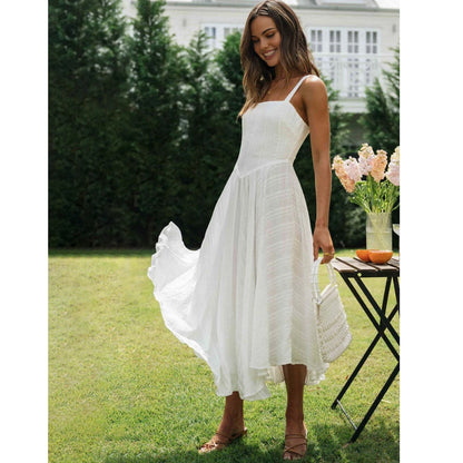 Ashgaily White Dress Women Halter Cotton Long Dress Lace Elegant Party Outfits Ladies Sexy Club Clothes