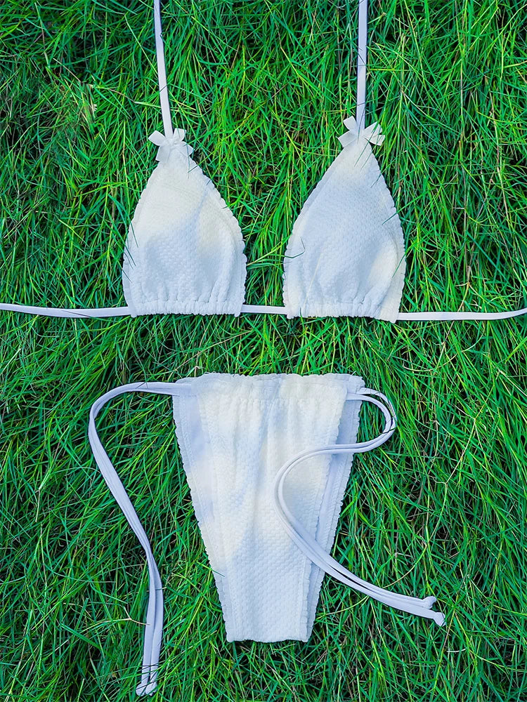 Zrtak NEW 2025 Bikinis Sexy String Adjust Swimwear Women Bath Suit Triangle Cup Bikini Sets Thong Halter Micro Swimsuit Bandage
