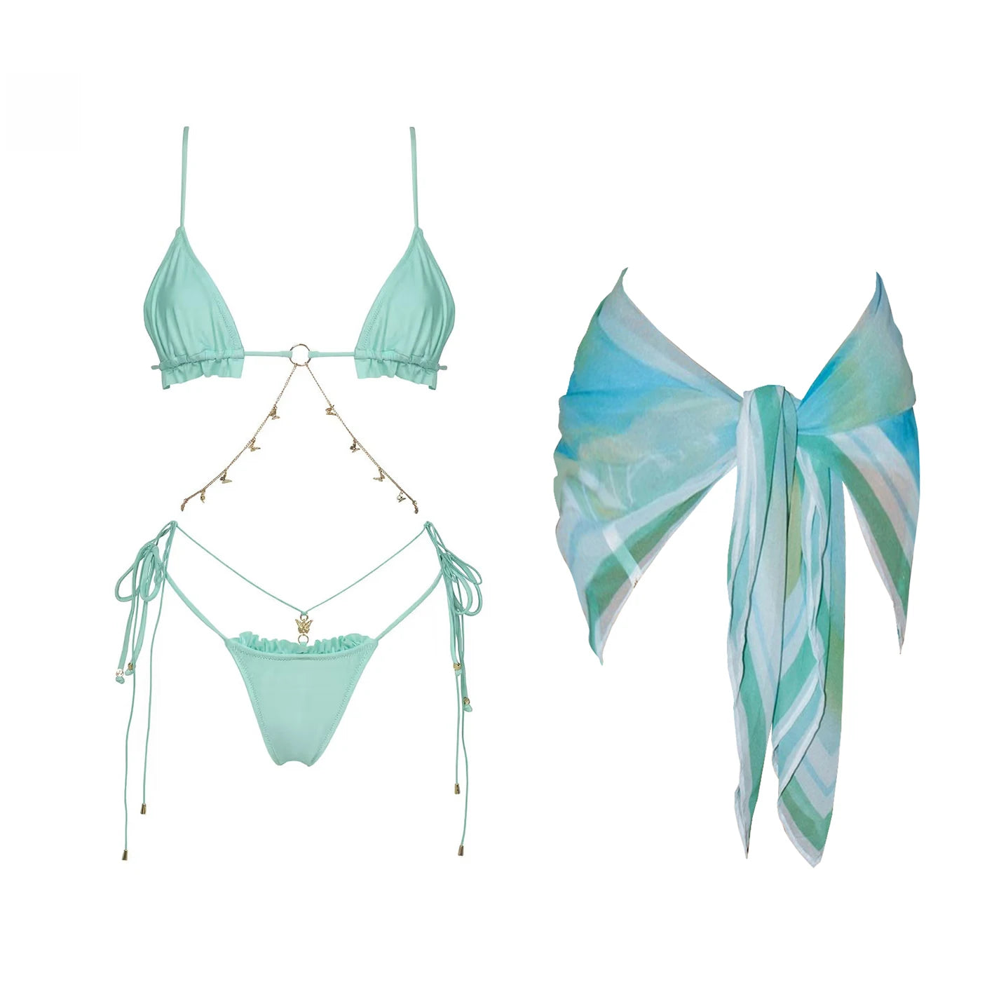 Bikini Swimsuit with Cover Up Brazilan Bikini Set Swimwear for Women Sexy Gradient Halter Bathing Suit Summer Female