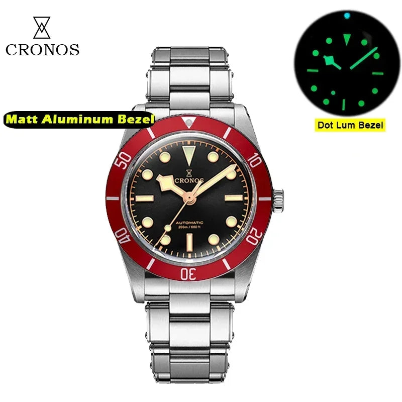 2025 Cronos Luxury Men's Watches 37mm Diver BB54 Vintage Automatic Matt/ Aluminum Bezel Female End Links Sapphire 20 Bar L6033