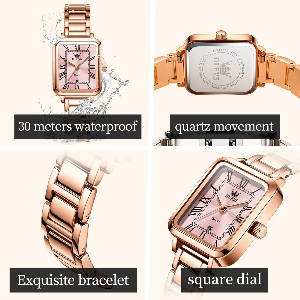 OLEVS 5641 Ladies Watch Fashion Luxury Original  Square Quartz Watch Waterproof Luminous Automatic Date Watches For Woman Gifts