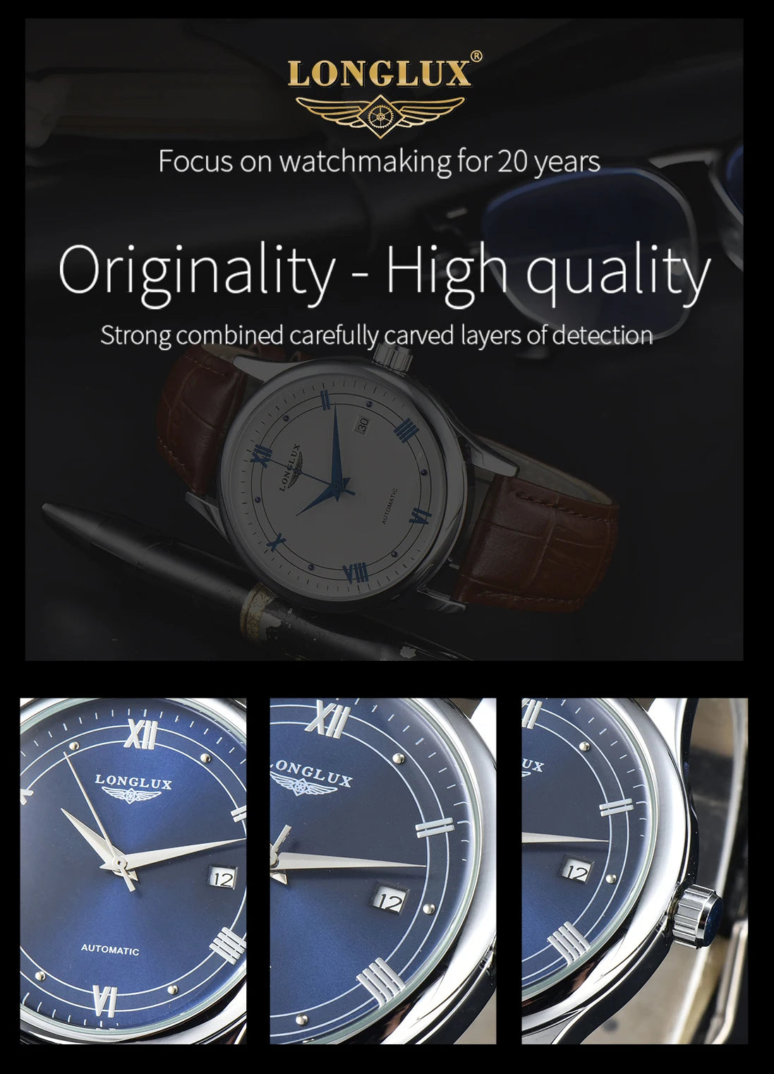 Men automatic watch simple mechanical watches  date waterproof fashion leather gift