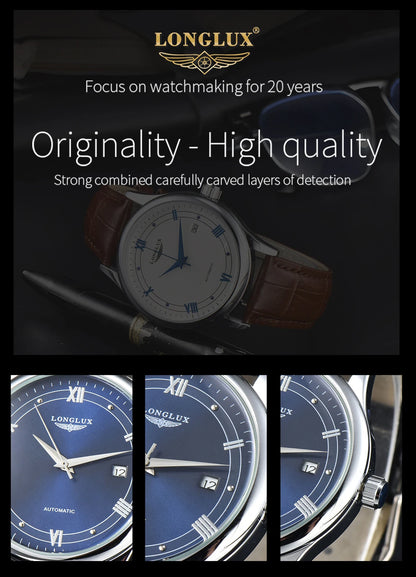 Men automatic watch simple mechanical watches  date waterproof fashion leather gift