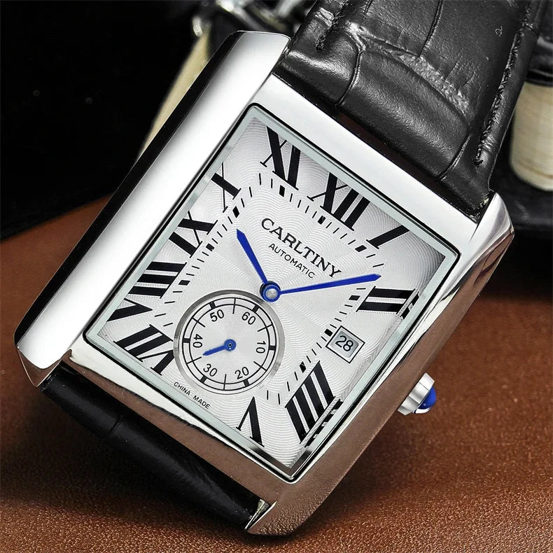Luxury Automatic Watch Men Mechanical Wristwatches Top Brand Dress Watches Square Stainless Steel Waterproof Clock CARLTINY 2023