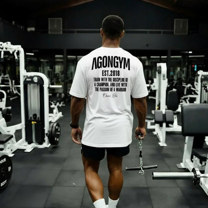 AGONGYM New Fashion Trend Men T-shirt Sports Cotton Short Sleeves Loose Shirts Bodybuilding Fitness Comfortable Slim Fit Tee Top