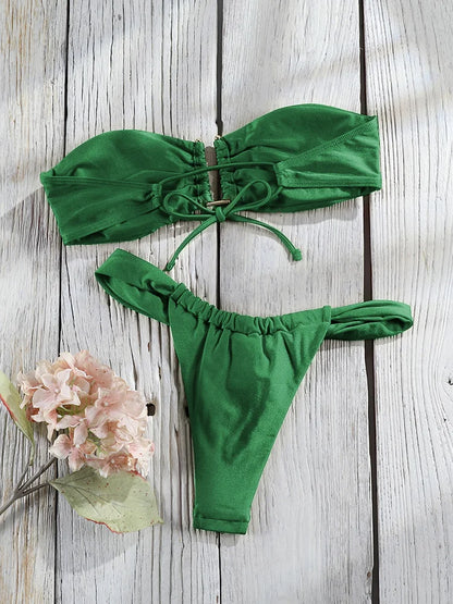Solid Color Bikinis Set Triangle Swimwear Women 2026 Bandage Swimsuit Patchwork Bathing Suit Beach Biquini Mujer Swimming Wear
