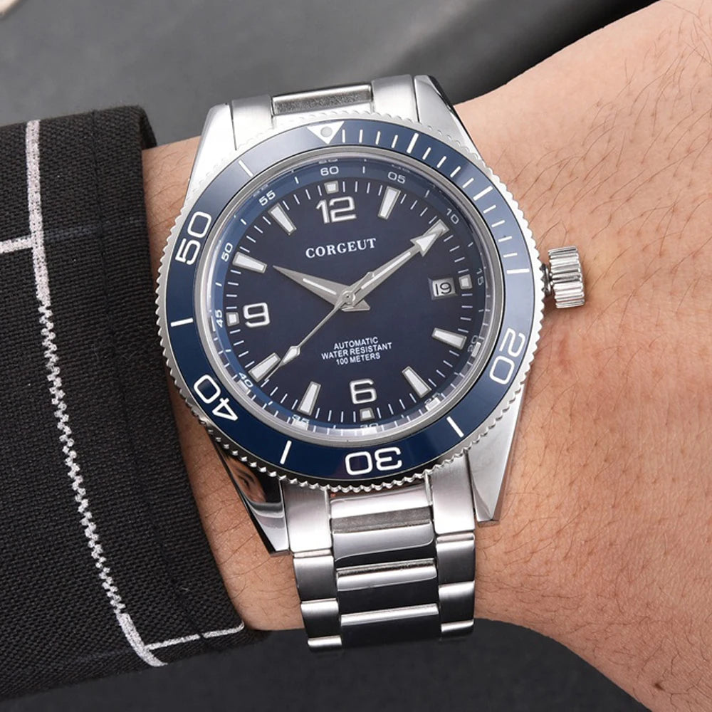 Luxury Corgeut Automatic Mens Watches Ceramic 10bar Swim Stainless Steel NH35A Watch Men Mechanical Wristwatch Relogio Masculino