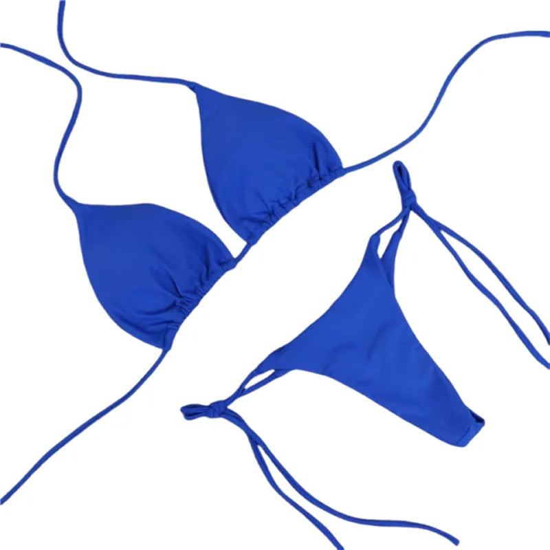 2025 Sexy Halter Solid color Bikini Set Women's Swimsuit Two-piece Triangle Thong Swimwear Bathing Suit for Beach Biquinis