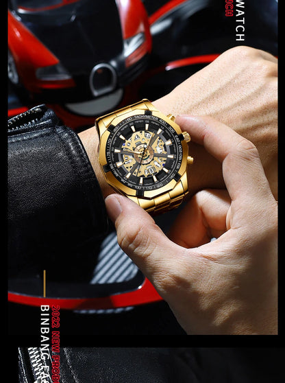 BINBOND S033 Luxury Hollow Non-Mechanical Business Quartz Men Watches 30M Waterproof Trendy Hollow Design Classics Men Watches