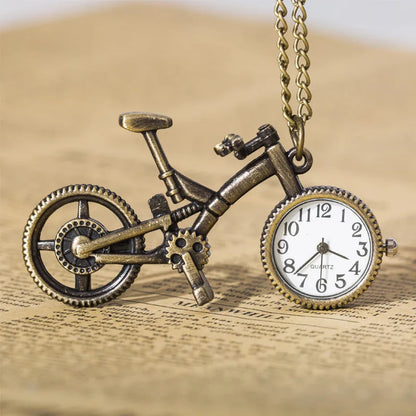 Silver Bronze Retro Bike Bicycle Design Pocket Key Ring Clip Clasp Bag Watch Quartz Watch Metal Deco Watches