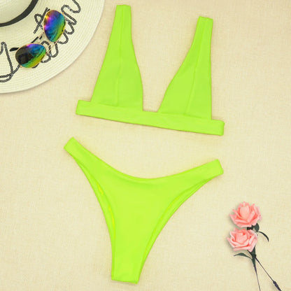 2023 New Sexy Solid Bikini Women V-neck Swimwear Two Pieces Swimsuit Female Low Waist Bikini Set Brazilian Bathing Suit Bathers